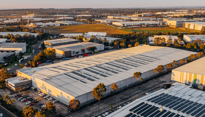 Aerial view of Myer's warehouse at Goodman's Interchange Park estate